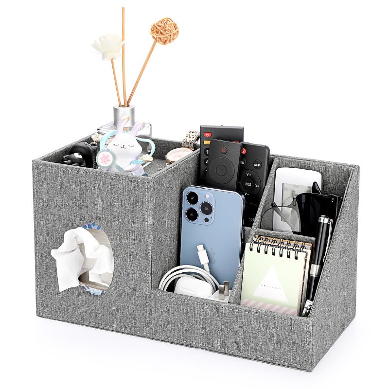 Sumnacon Square Linen Tissue Box Cover - Decorative Cube Tissue Cover with Side and Top Organizer  Modern Tissue Holder for Living Room Vanity Night Stand Table Countertop Office  Grey - Image 1
